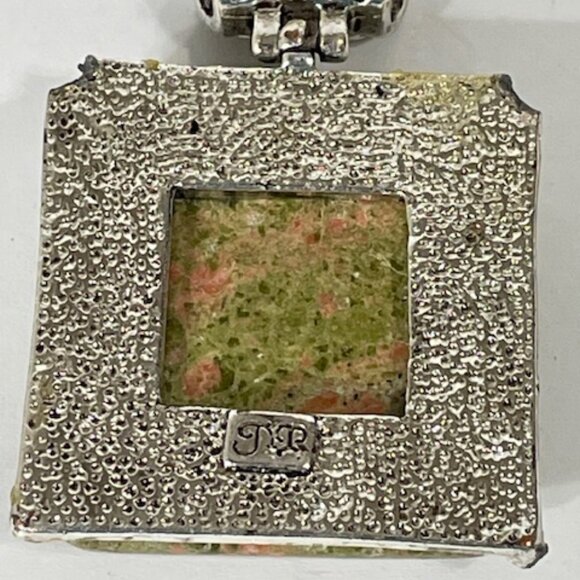 Large unikite and silvertone pendant. - Picture 6 of 8